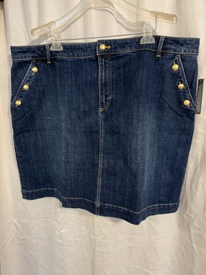 Talbots Plus Sailor Denim Blue A-Line Skirt  Gold Buttons Size 22W  NEW w/TAG
