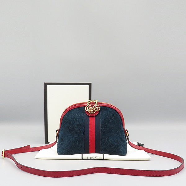 Gucci Ophidia navy suede crossbody bag with tricolor stitching