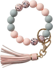 Key Ring Bracelet Car Keychain Holder Wristlet Silicone Women Beaded Bangle Chai
