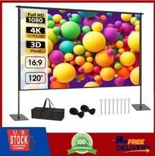 120" Outdoor Projector Screen w Stand,16:9 4K HD Portable Movie Screen,Carry Bag
