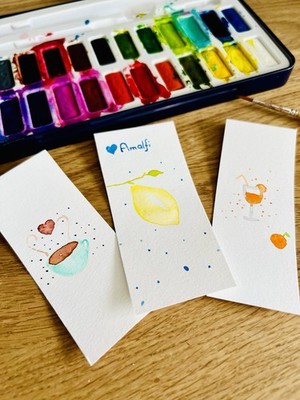 Lesezeichen Set Italien Aquarell Amalfi Zitrone Aperol Kaffee 3 Stück