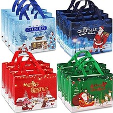 12 Pack Christmas Gift Bags Reusable Shopping Tote Holiday Xmas Party Present