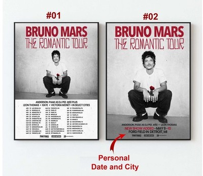 Bruno Mars The Romantic Tour 2026 Poster, Custom Date and City tour
