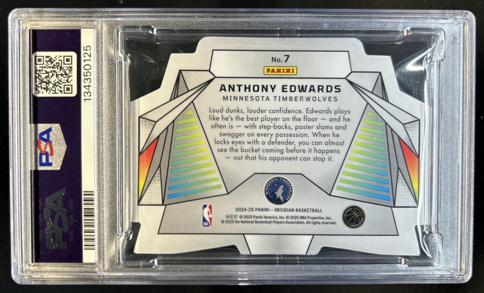 2024-25 Panini Obsidian Anthony Edwards Vitreous #7 Timberwolves PSA 8 view 2