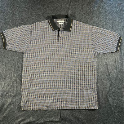 Vintage Robert Stock Polo Shirt Mens Large Multi Color Grid Pattern 90s Knit Tee