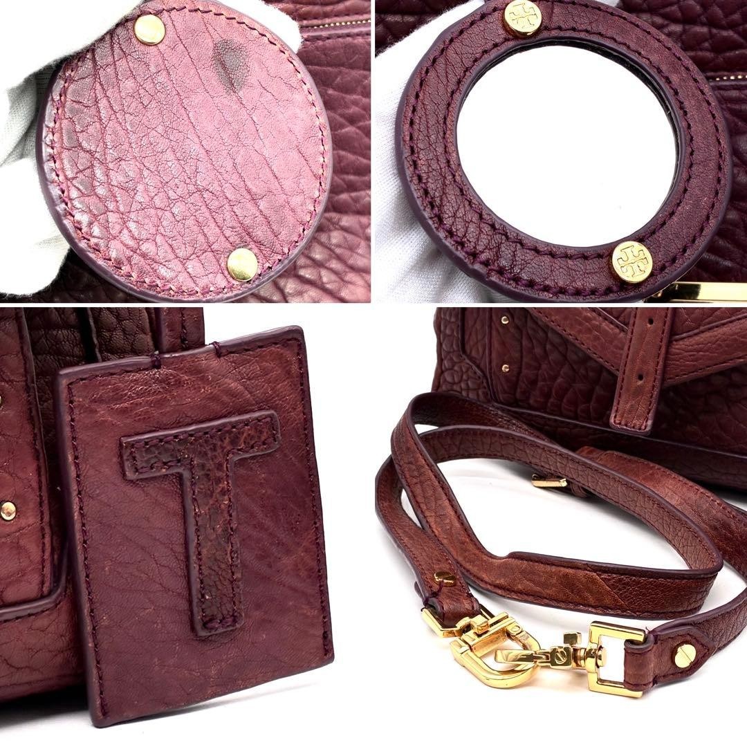 Tory Burch 2-way Shoulder Bag Leather In Bordeaux W/ Mirror, Used Good Condition thumbnail 9
