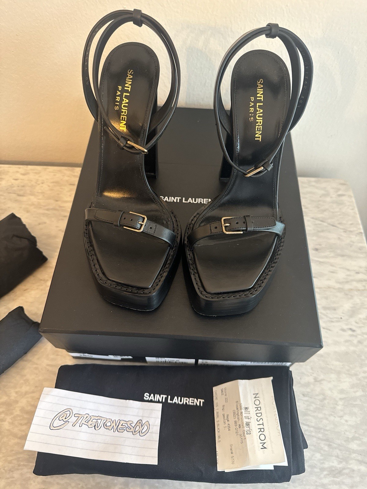 Scarpe da donna YSL Saint Laurent Platz 105 in pelle nera con plateau IT 38 US 8