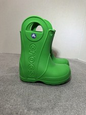 Crocs Kids Handle-It Rain Boots Green Size 7 Rubber EUC