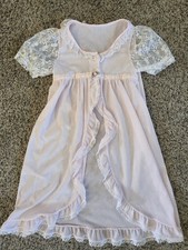 Vintage Little Girls Peignoir Princess Robe Gown Lace Sleeves Size 6 Pink White