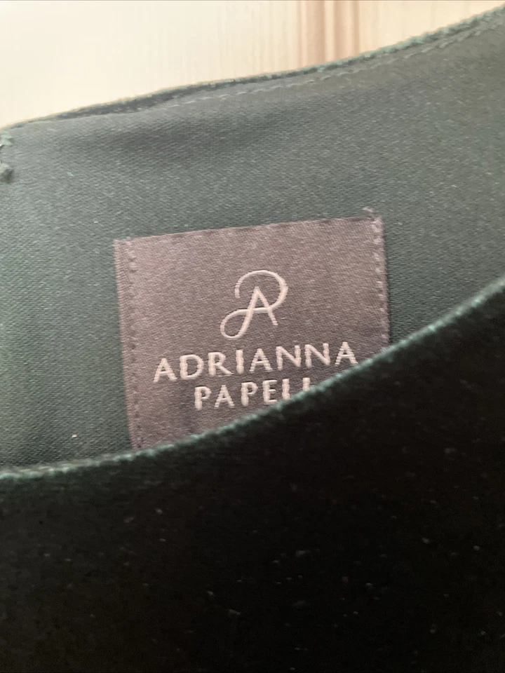 Vestido Adrianna Papell Talla 16 Cazador Verde Corbata Frontal Terciopelo Fiesta Manga 3/4 B11 Foto 2 de 4