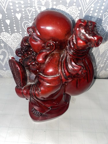Japanese Stone Cinnabar STATUE Buddhist art 8 1/2” Luck And Prosperity - Picture 9 of 14