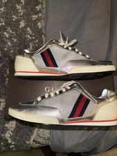 Zapatillas bajas GUCCI Tennis 83 plateadas de malla/cuero. Talla 12,5 G. #256649. Italia.