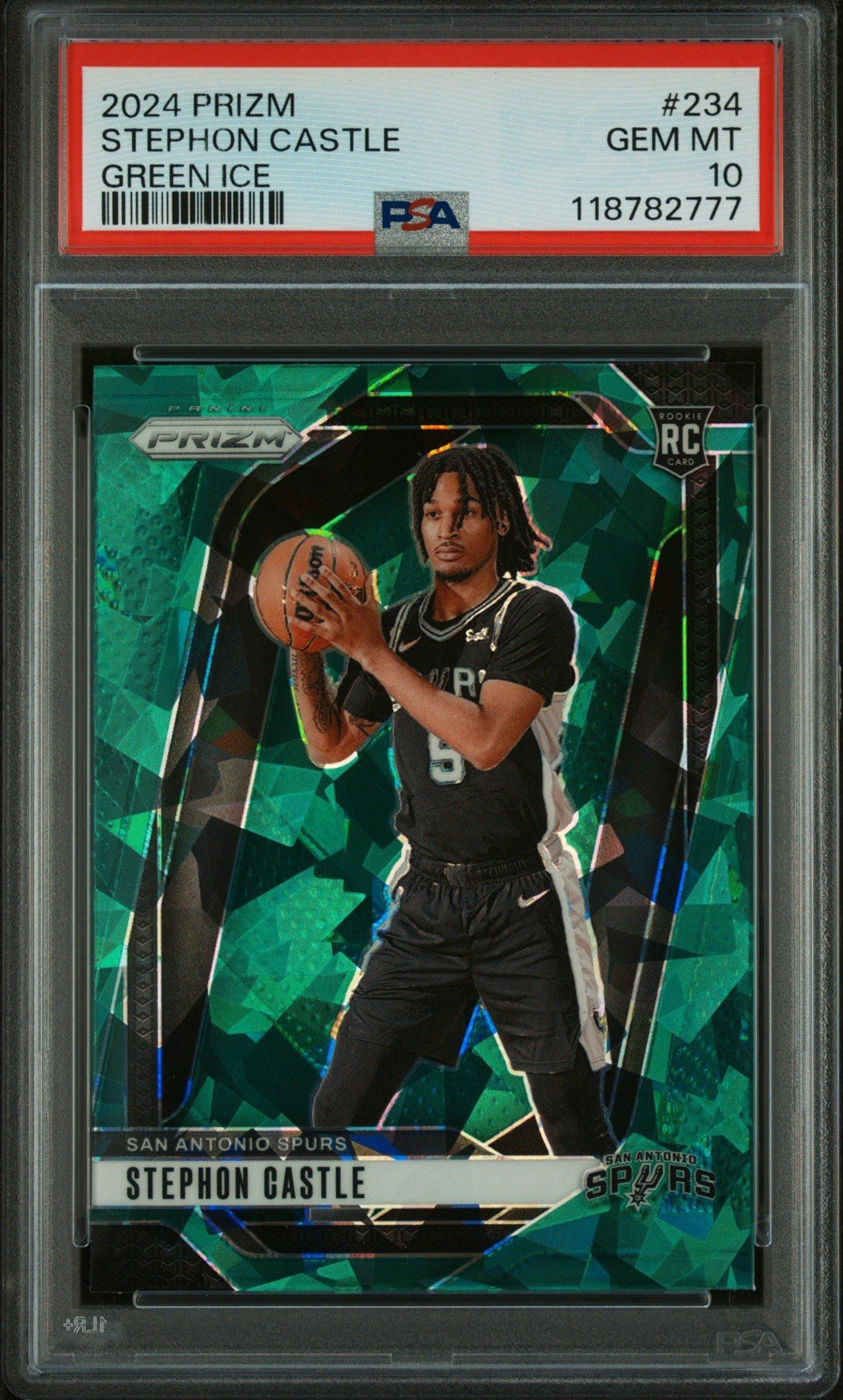 2024-25 Panini Prizm Stephon Castle Spurs Green Ice Prizm Rookie #234 PSA 10