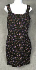 Vintage Paris Blues Dress Juniors 11 Black Floral Sleeveless Shift Lined USA