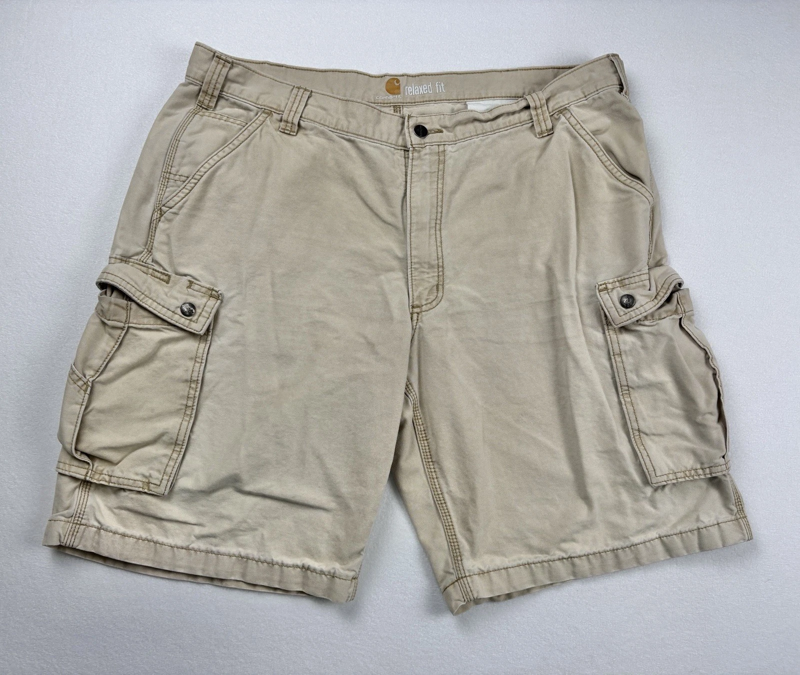 Carhartt Men’s Relaxed Fit Cargo Shorts Khaki Tan Size 40 Cotton Workwear