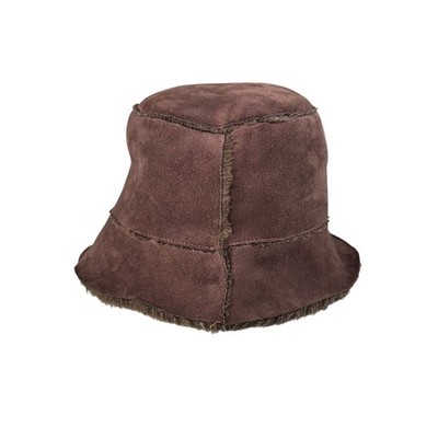 Faux Suede Bucket Hat Brown Fur Lined Y2K 2000s Inspired OSFA U3i