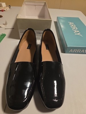 Array Freedom Loafers Black Patent Leather Square Apron Slip On Shoes Size 8N
