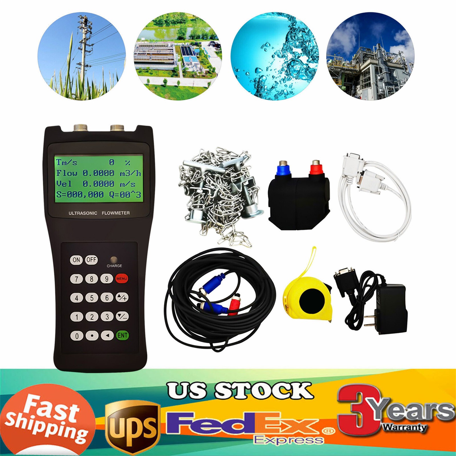 Portable Ultrasonic Liquid Flowmeter Pipeline TDS-100H DN50-700 Flow Meter M2 US