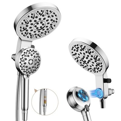 Magnetic Filter Shower Head Set High Pressure Dual Shower Combo 8 Modes