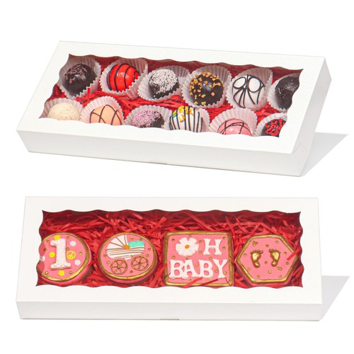 24 PCS White Bakery Boxes Window 12x5x1.5 Inch Cookie Macaron Treat Box ...