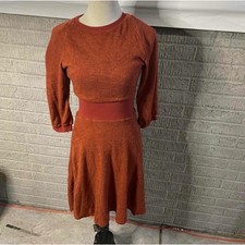 Mia Joy Terracotta Textured Knit Crew Neck Midi Sweater Dress Size S