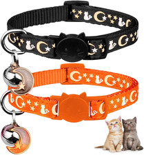 2PCS Breakaway Cat Collars with Bell Cute Kitty Glow in The Dark Adjustable Kitt