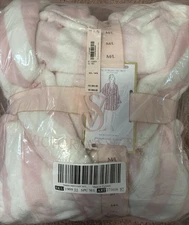 Victorias Secret Short Cozy Plush Robe Size M/L - Pink/White Stripe NEW VS