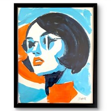 SWhite Original Painting 11x14 Woman Fashion Art Modernism Paper Includes Frame