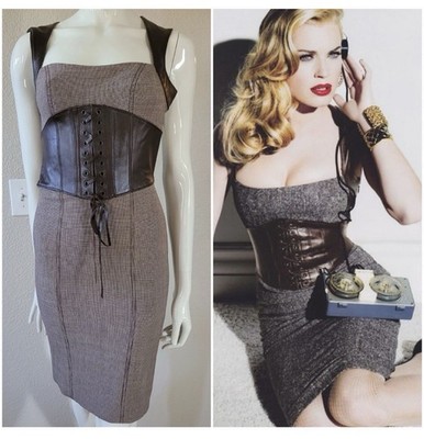 Vintage Y2K Bebe Corset Waist Bodycon Midi Dress Real Leather Straps Size 4  | eBay
