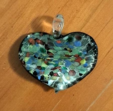 Multicolor Fuzed Art Glass Heart Pendant Murano Style 1.75 Inch