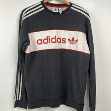 MENS ADIDAS GREY/RED/WHITE SPELLOUT CREWNECK SWEATSHIRT SIZE MEDIUM