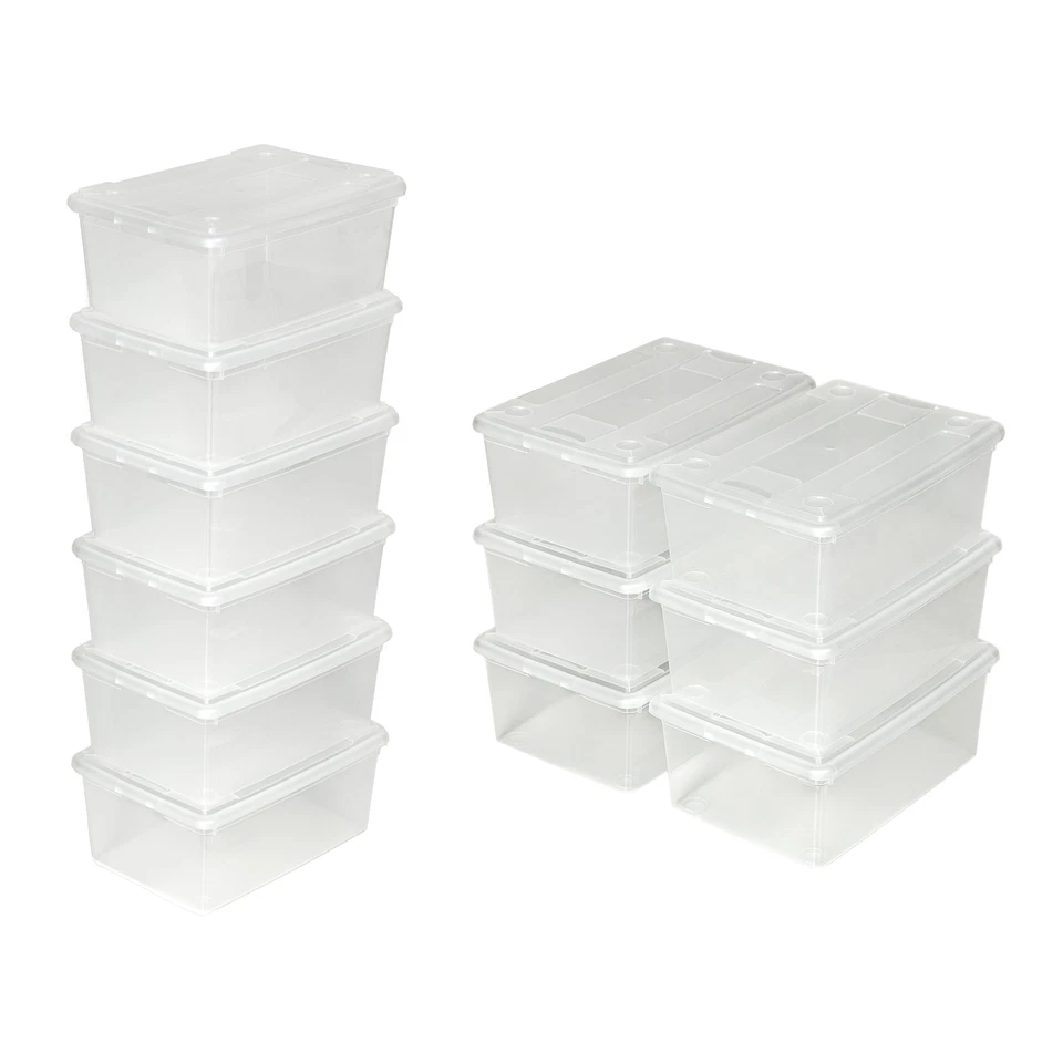 6x scatole scarpe plastica storage box trasparenti multiuso coperchio impilabili - Immagine 3 di 4