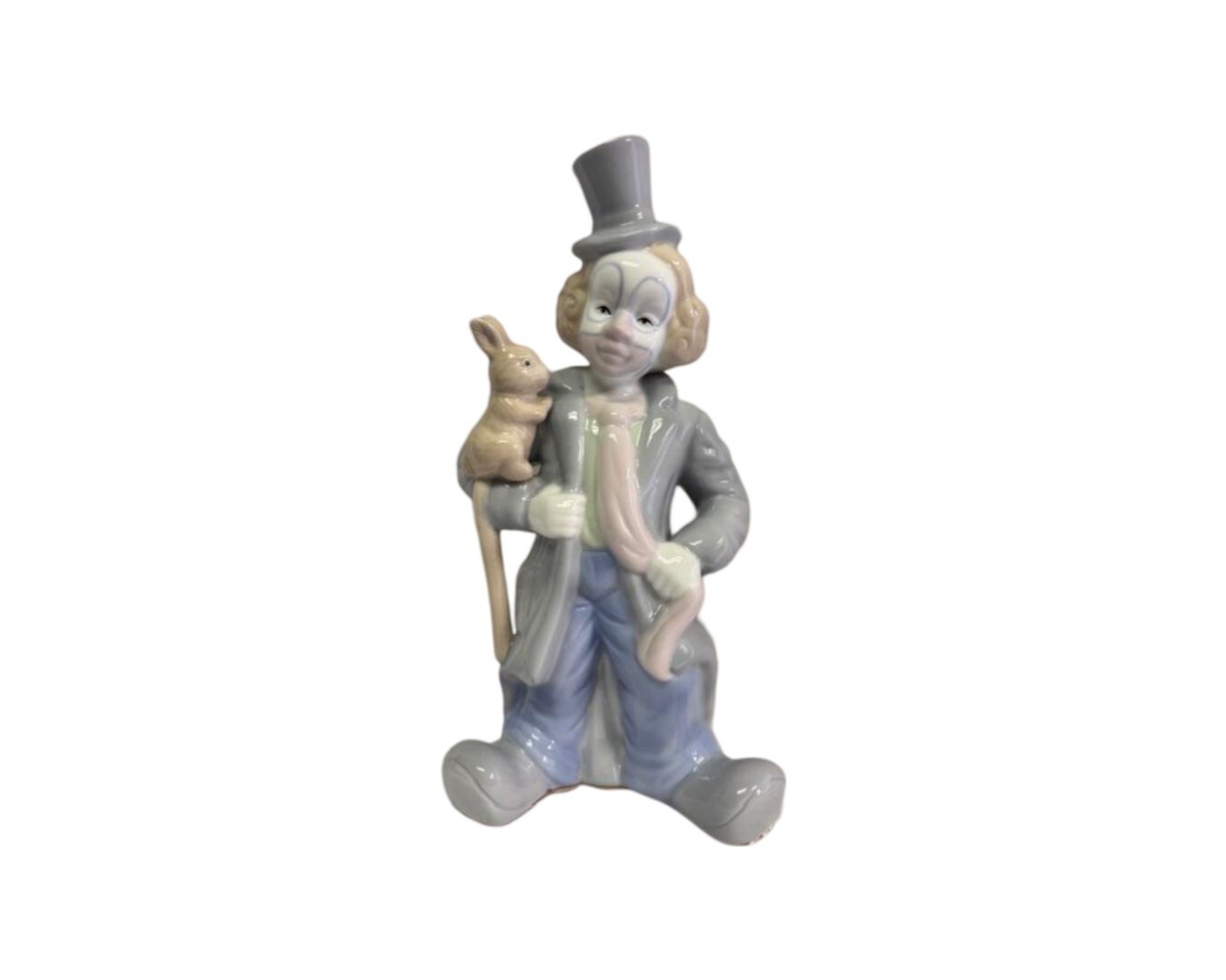 Vintage Paul Sebastian Porcelain Clown with Cane, Top Hat, and Rabbit