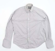 Slaters Mens Grey Striped Cotton Blend Dress Shirt Size 16
