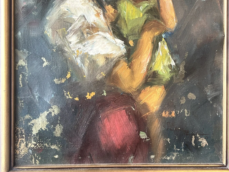 J.D. PINTURA A ÓLEO CASTRO RARA FILIPINO Mãe Filho FILIPINAS DÉCADA DE 1970 ARTE LISTADA - Imagem 4 de 4