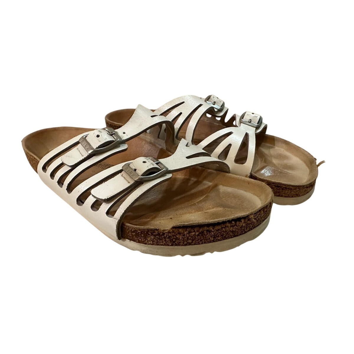 Birkenstock woman's sandal slide Granada white leather Birk sz 38 us 7 7.5