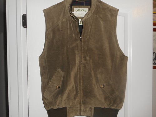 Orvis Wildleder-Leder Weste Herren Gr. M Flanell gefüttert Full Zip Outdoor, Jagd