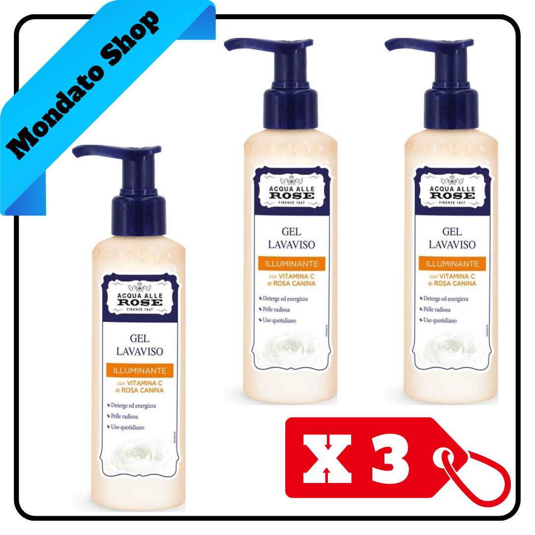 ACQUA DI ROSE ROBERTS GEL LAVAVISO ILLUMINANTE VITAMINA C DI ROSA 200ml  (X3)