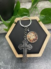 4" Handmade Silver-Tone Cross Pendant Keychain Purse Charm New B2407