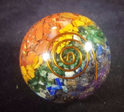 MEDIUM (40-50mm) 7 CHAKRA LAYERED STONE ORGONE GEMSTONE SPHERE ORGONITE SPHERE