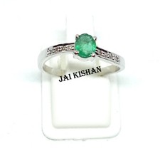 Natural Emerald Gemstone Diamond Solid 925 Sterling Silver Ring Women Jewelry