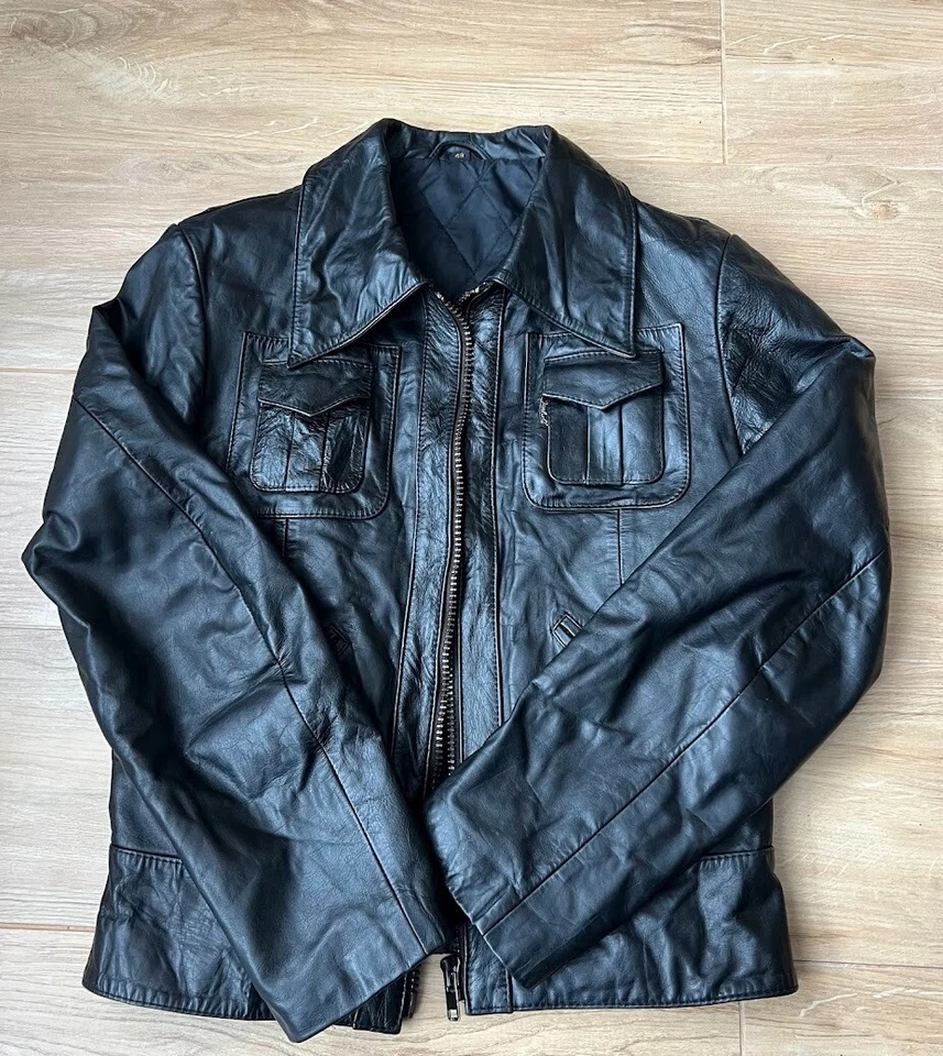 Chaqueta de cuero original rara vintage años 70 Janbell diseño sueco EUR 48, US 38 Foto 2 de 4