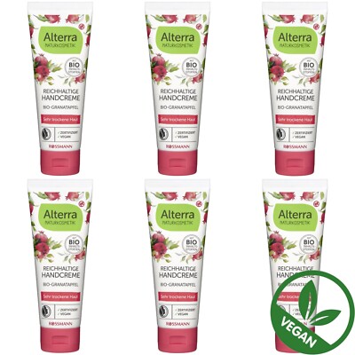 6 x 75 ml | Alterra NATURKOSMETIK Reichhaltige Handcreme Bio-Granatapfel Vegan