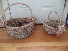 Pair Multi-Color Wicker EASTER Basket with handles Raffia look detail