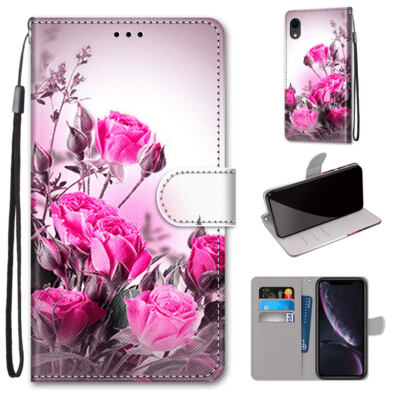 For Various Phone Wild Rose Card Wallet Bag Case Flip Stand Cover Fashion Women