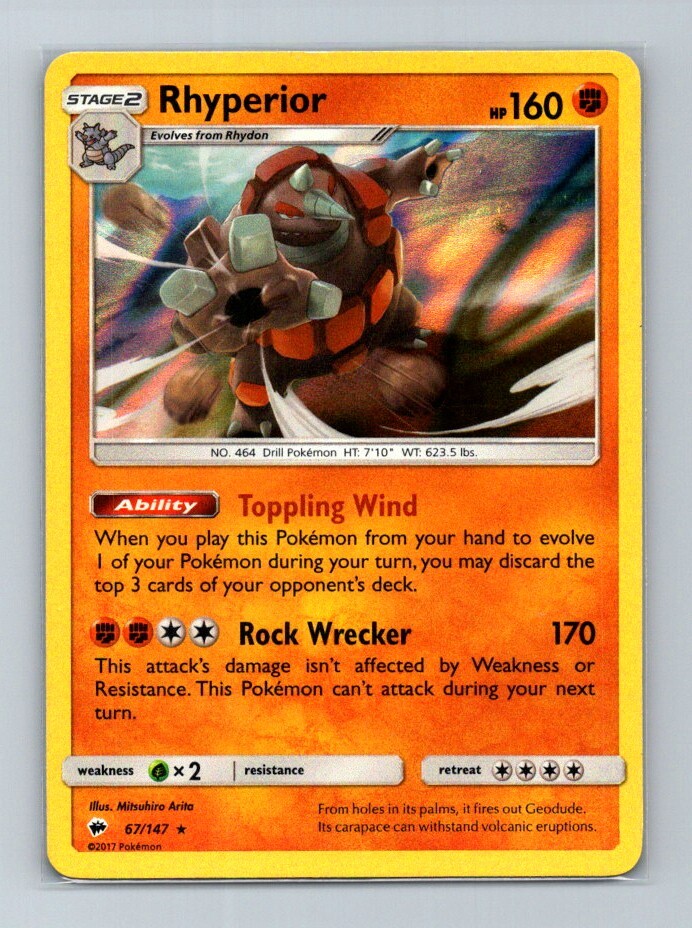 Pokemon Rhyperior 67/147 Sun Moon Burning Shadows Holo Rare TCG Card