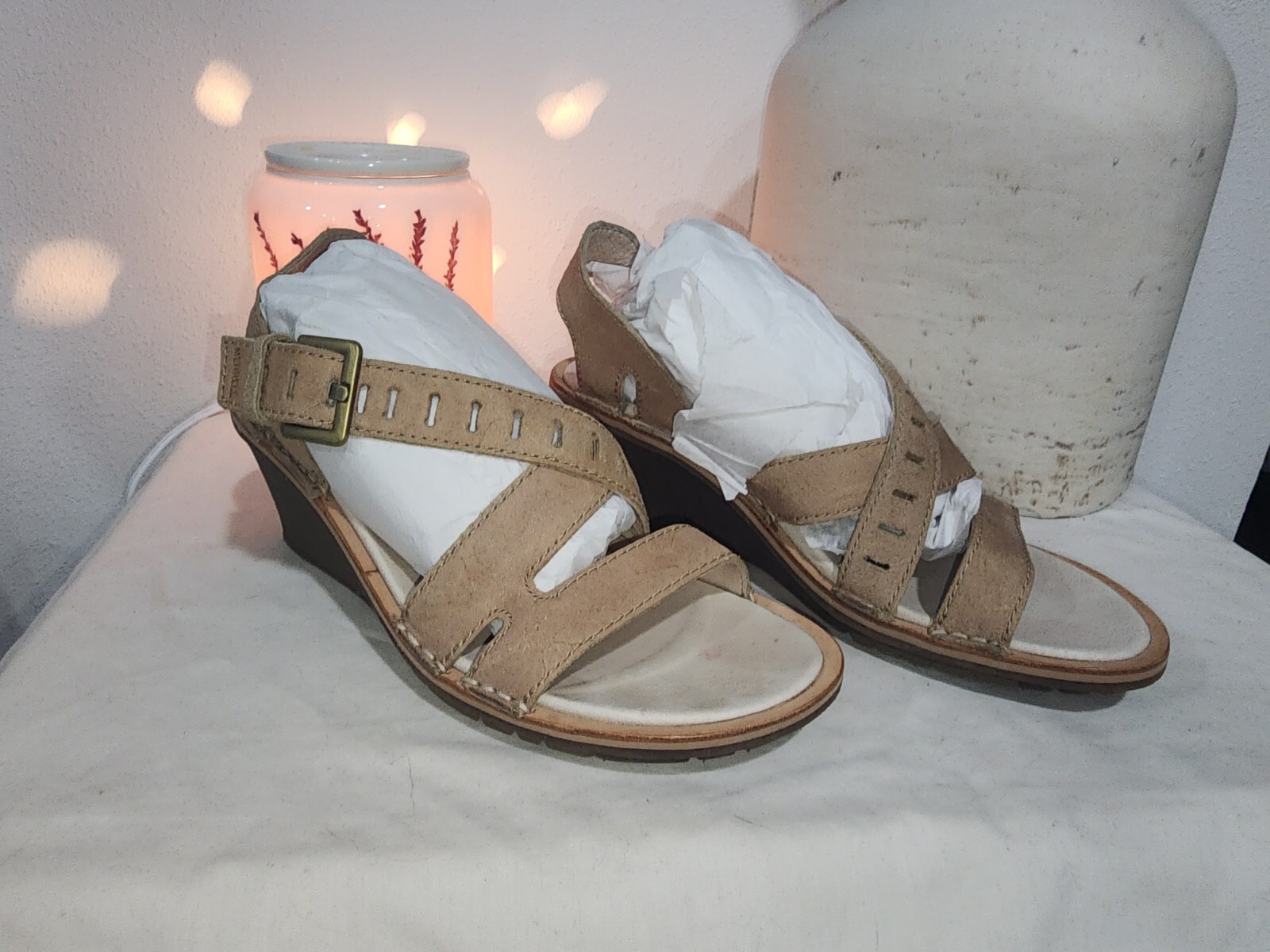 Sandalo Merrell beige plateau cinturino fibbia taglia 10 da donna