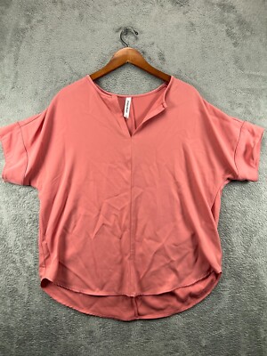 Womens Tops Large Zenana Premium Pink V Neck Oversized Shirt Blouse Short Sleeve