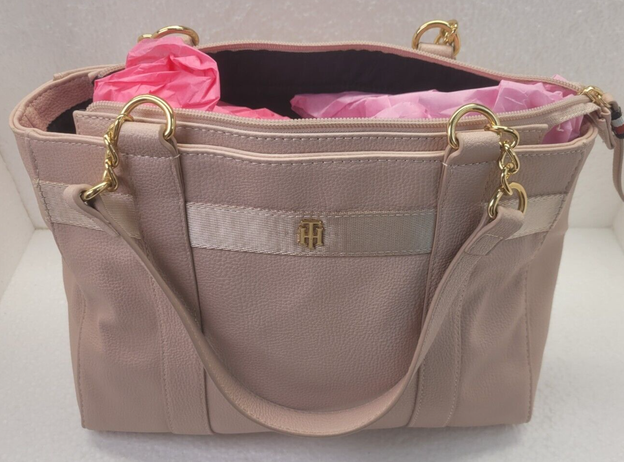 Tommy Hilfiger Womens Light Pink Synthetic Leather Tote Bag Purse Excellent Condition