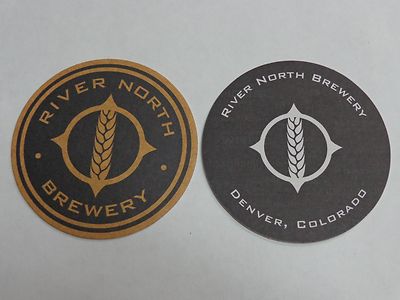 2 Beer Coasters: RIVER NORTH Brewery; Denver, COLORADO; Add'l Coasters $0.25 S&H